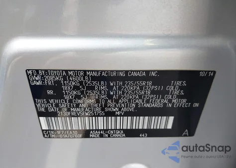 2015 Toyota Rav4 Limited из США, поврежденный, VIN 2T3DFREV5FW251755